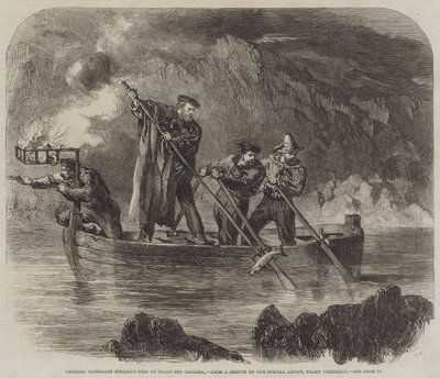 General Garibaldi speert Fische bei Nacht vor Caprera von Frank Vizetelly